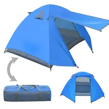 1-2 אנשים תרמילאים אוהל זוגי שכבה חיצונית עמידה למים מחנאות וטיולים כחול-קמפינג בישול שולחן מחנה בישול להגדיר Campingm