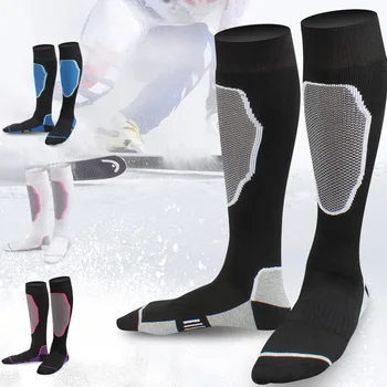 1 זוג אלסטיות גבוה תרמי גרבי גברים, נשים, חורף ארוך חם דחיסה גרביים לטיולים סנובורד טיפוס גרביים גרבי סקי