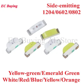 100pcs 1204 0602 0802 SMD LED צד-דיודה פולטת צהוב-ירוק ירוק לבן אדום כחול צהוב כתום בצד פולטות אור