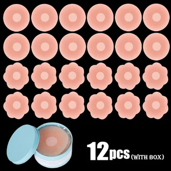 12pcs עם קופסת פטמות סיליקון כיסוי בלתי נראה חזייה כיסויי פטמות לשימוש חוזר נשים השד עלי כותרת הפטמה כיסוי סיליקון חזה מדבקות