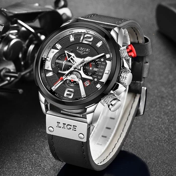2021 שעונים Mens LIGE העליון מותג יוקרה שעון ספורט גברים אופנה אוטומטי בלוח השנה עור שעון יד לגברים שחור זכר השעון