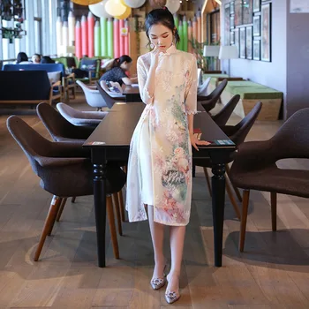 2023 Kawaii סלים אמצע אורך Aodai Cheongsam מודרני שיפור הסגנון המסורתי הסיני ביצועים השמלה צ ' יפאו לנשים בנות