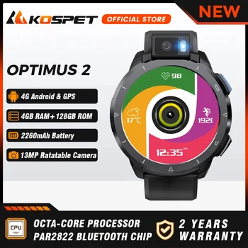 2023 KOSPET OPTIMUS 2 אולטרה גברים Smartwatch GPS שעון חכם עבור אנשים 4G אנדרואיד שעונים 4GB+128GB 13MP מצלמה פנס 2260mAh