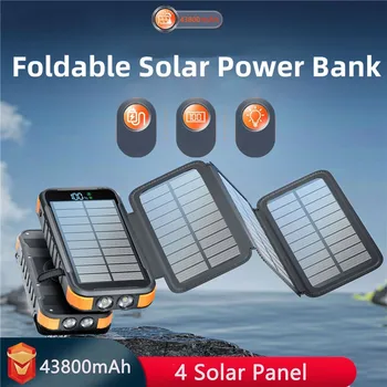 43800mAh נייד מתקפל כוח סולארית הבנק עבור iPhone 14 Samsung Huawei משטרת 20W טעינה מהירה Powerbank מובנה כבל Poverbank