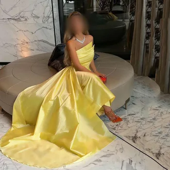 Doymeny צהוב דובאי סאטן שמלות ערב ללא שרוולים קו חריץ מכוסה הרכבת הסעודית נשים ערביות הרשמית שמלות לנשף מסיבת 2023