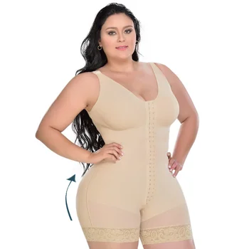 Fajas Colombianas דחיסה נשים פוסט שאיבת שומן הגוף מגבש את המותניים Cincher Shapewear לפני סגירת בגד גוף עם וו-עין.