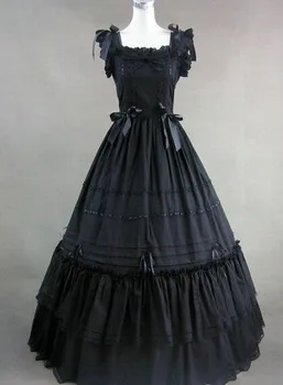 (GT026) שחור ללא שרוולים גותי VictorianLolita שמלת נשף מפואר שמלה לנשף מסיבת ליל כל הקדושים תחפושות תחפושת