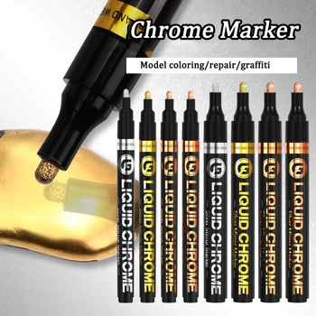 GuangNa במראה נוזלי Chrome סמנים קבע צבע מתכתי עטים זהב כסף 1/2/3מ 