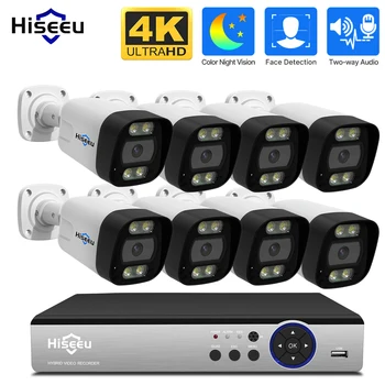 Hiseeu 4K POE מצלמת אבטחה מערכת AI זיהוי פנים 8MP 16CH טלוויזיה במעגל סגור NVR H. 265 P2P AI וידאו חיצוני מצלמת IP למעקב להגדיר