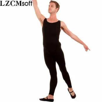 LZCMsoft גברים בסיסי טנק שחור בגד גוף למבוגרים לייקרה צמודים סקופ מחשוף שרוולים בגדי הגוף ריקוד בלט בגד ללבוש פעילות גופנית