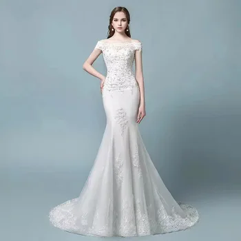 S0003H Fishtail אור שמלת החתונה 2023 הכלה החדשה פשוט זנב אור היוצא שמלת טמפרמנט