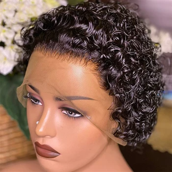 Usexy פיות לחתוך את הפאה קצר פאות שיער אנושי 180% צפיפות צבע שחור מתולתל מים גל השיער שקופים תחרה קדמית פאות עבור נשים