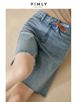 Vimly ישר ג 'ינס מכנסי ג' ינס לנשים 2023 קיץ אופנה גבוהה המותניים אורך הברך רחב הרגל המכנסיים נשיים מכנסיים 70537