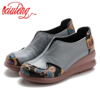 Xiuteng חדש האביב סתיו נעלי אישה פרה עור שטוח פלטפורמת נעלי נשים נשים נעלי סוליה עבה נקבה סניקרס