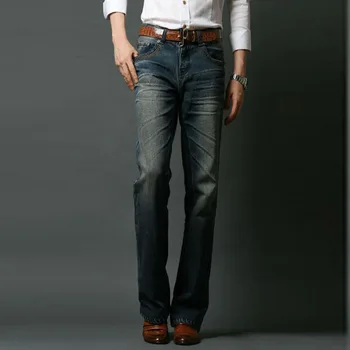 אביב סתיו Mens עסקי מזדמן ישר מכנסי ג 'ינס גברים בציר זיקוק ג' ין Homme גבר רגיל מזדמן קלאסי Bootcut ג ' ינס