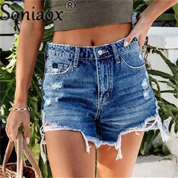 אופנה ציציות שבור, חורים, מכנסי ג 'ינס קצרים של נשים בנוח ג' ינס מקרית נקבה הקיץ חופשי שלושת רבעי מכנסיים אופנת רחוב