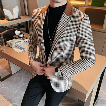 איכות גבוהה החליפה המעיל של גברים בריטי בסגנון פשוט, אלגנטי אופנה עסקים טוקסידו מזדמן 'נטלמן זכר רזה רשת' קט בלייזר
