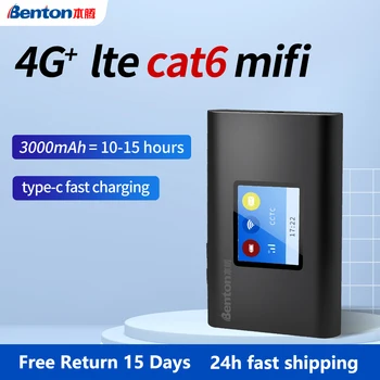בנטון פתחה Cat 6 4G+ Lte נייד נתב אלחוטי 300Mbps Wifi כיס רשת אלחוטית Hotspot סוג C אחראי 3000mAh עם כרטיס ה-SIM