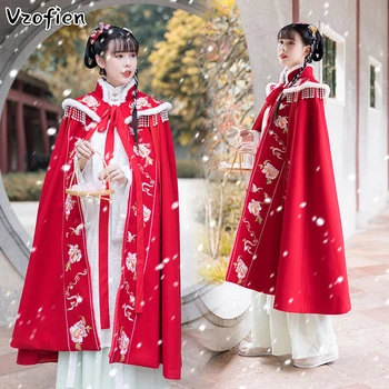 בסגנון סיני Hanfu הגלימה נשים חורף שושלת טאנג נסיכה אלגנטית עובי מעיל אדום מסורתי עתיק מזרחי תחפושת