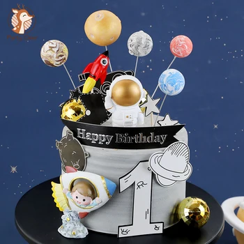היקום כוכבים טילים אסטרונאוטים לירח, יום הולדת שמח מכתב קישוט עליונית עוגת קינוח לילדים של היום מתנות מקסימות
