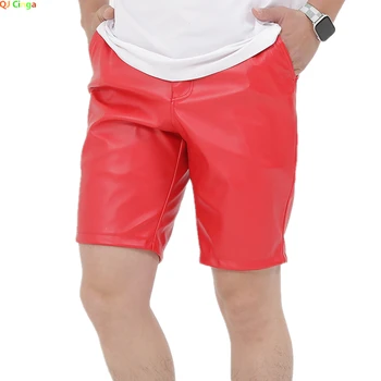 הקיץ חתך דק של הנוער למתוח עור מכנסיים קצרים של הגברים אדום לבן שחור כחול מכנסי עור גברים מכנסיים קצרים חמש נקודות מכנסיים 29-42