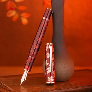 חדש Hongdian N8 בעט אדום שרף אקרילי מייפל ליף גילוף כובע EF/F החוד לקצץ חלקה כתיבה עט עם ממיר מתנות עטים