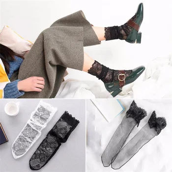 טווס דפוס תחרה ערימת גרביים מכותנה קרקעיות מגפיים חלול הנסיכה גרביים לנשים חדש של נשים יפני קוריאני גרסה גרביים