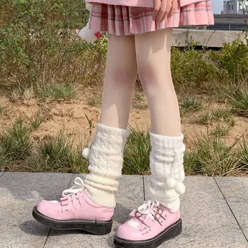 ילדה מתוקה חותלות צמר כדור סרוג רגל לכסות נשים סתיו חורף הרגל חם גרביים בסגנון יפני ערימת גרביים