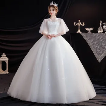 לבן שמלת נשף נשים שמלות חתונה צוואר V טול תחרה זול שמלות כלה רשמית Vestido De Noiva החלוק de mariée