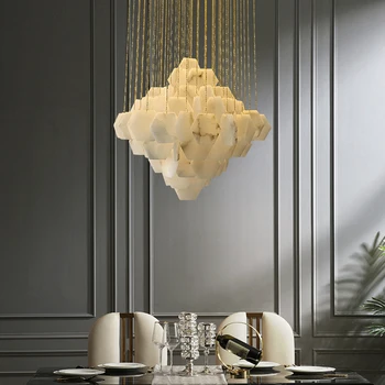 נורדי השיש נחושת נחושת נברשות תאורה לופט וילה הברק מודרני תליון מנורה הסלון מלון ארט עיצוב תאורה