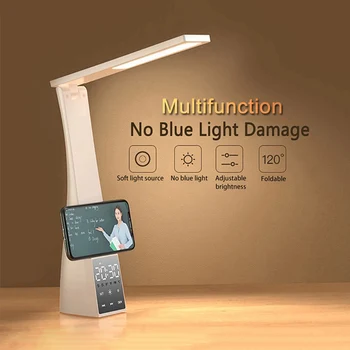 נטענת Led מנורת שולחן עם Bluetooth רמקול טמפרטורה שעון מעורר Dimmable מנורת שולחן הילד הגנה העין אור קריאה