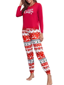 נשים חג המולד פיג ' מות להגדיר שרוול ארוך אותיות להדפיס חולצה עם אייל הדפסה מכנסיים הלבשת לילה Loungewear
