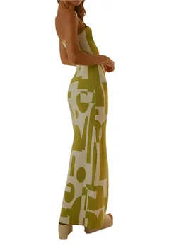 נשים לסרוג שמלת סטרפלס הקשר Bodycon צינור שמלת מקסי ללא שרוולים מחשוף גב מודפס פסים שמלת שמלת החוף