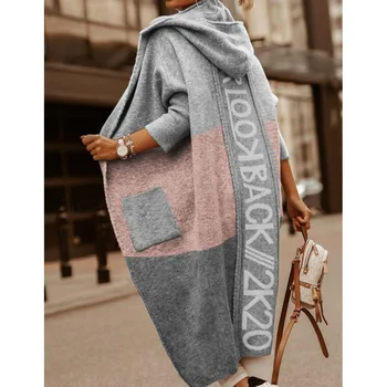נשים סוודר קרדיגן התאמת צבעים כיס עם ברדס מזדמן זמן סתיו/חורף מעיל
