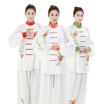 נשים סינית מסורתית בגדי רקמה עם שרוולים ארוך וושו טאי-צ 'י, קונג-פו המדים חליפת מדים טאי-צ' י התעמלות בגדים