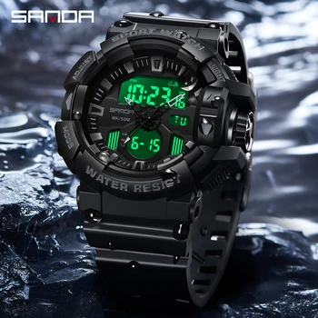 סאנדה 2023 ניו גברים של שעונים תצוגה כפולה שעון ספורט עמיד למים 50M צבאי קוורץ שעון יד שעון Relogio Masculino 3129