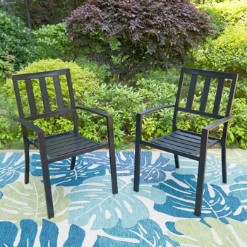 סט של 2 פטיו חיצוני כסאות אוכל, מתכת Stackable ביסטרו כסאות גן, בחצר האחורית, תמיכה 300 ק 