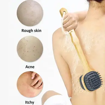 סיליקון מברשת הראש לאחור Scrubber מקלחת מברשת עם עץ ארוכה להתמודד עם עור יבש פילינג גוף עיסוי כלי ניקוי