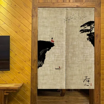 סינית יפנית בסגנון אתני סגנון הדלת וילון בד פשתן חדר שינה סלון מחיצת וילון חדר תה לתלות וילון