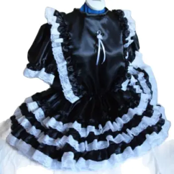 סיסי למבוגרים התינוק Neutralcd / טלוויזיה נשים סאטן שחור לבן תחרה שמלה לפי הזמנה