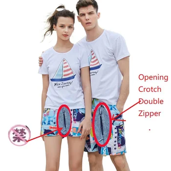 סקס חיצוני מכנסיים רוכסנים פתח Croch דק נשים מכנסיים קצרים בקיץ 2023 ממתק חדש צבע תחתונים חושפניים סקסי חוף מכנסיים קצרים