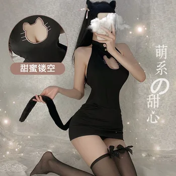 סקסי הלבשה תחתונה סקסי הקשר טל פיתוי הקולר Slim Fit Nightdress ילדה חתול המדים סאו החליפה 805