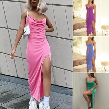 סקסית 2023 נשים שמלה אלגנטית קלע זמן פיצול סקסי אופנת רחוב פוליאסטר ללא שרוולים עיצוב גבירותיי שמלת האביב בגדים
