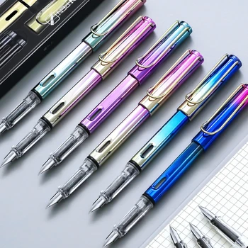 עט נובע EF החוד מתכתי צבע העט הגוף בוכנה מלא דיו בולם נשלף גלוי דיו חלון דיו שק זמין