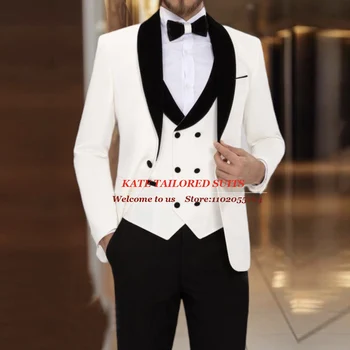 עסקים חליפות גברים שחורים מחורצים דש מעיל אפוד מכנסיים 3 חתיכות החתן החתונה טוקסידו Tailore-עשה את האדם אופנה משרד ללבוש.