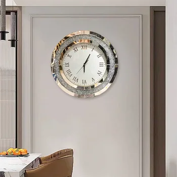 קיר דקורטיבי אלקטרוני שעון אופנה פשוטה קיר זכוכית השעון אור יוקרה יצירתי השעון בסלון
