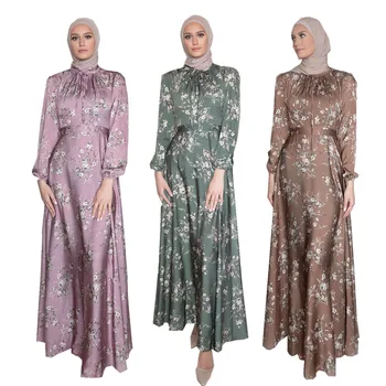 רמדאן עיד מובארק שמלות ארוכות לנשים Kaftan סאטן Abaya דובאי, ערב הסעודית, טורקיה האסלאם פקיסטני מוסלמי ארוך שמלה גלימה