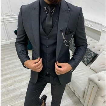 רשמית חליפות לגברים 3 חתיכה Slim Fit כפתור אחד חתונה החתן טוקסידו עסקים נשף ללבוש למסיבה שיא דש החליפה האופנה הגברי 2023