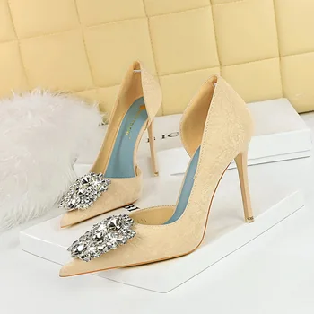שביל ריינסטון עקבים גבוהים נשים משאבות יוקרה אירועים נעלי אופנה נעלי חתונה גברת נעלי עקבים הצביע נעליים 2023