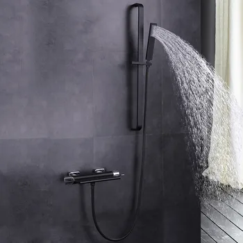 שחור מט פליז קיר רכוב שירותים אמבטיה ברז מיקסר מפל מקלחת ברז באיכות גבוהה הברז בשירותים להגדיר--3365